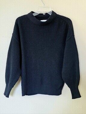 Aerie Womens Black Oversized Shaker Knit Mock Neck Sweater - Size XS